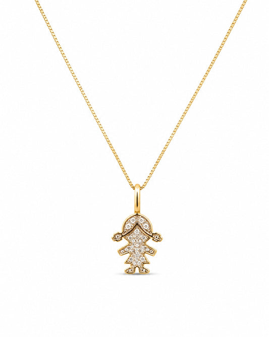 14K Yellow Gold Full Diamond Girl Pendant Necklace