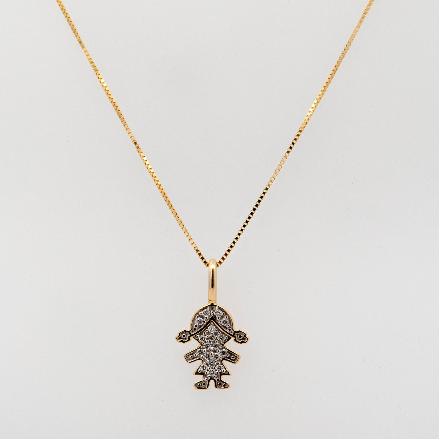 14K Yellow Gold Full Diamond Girl Pendant Necklace