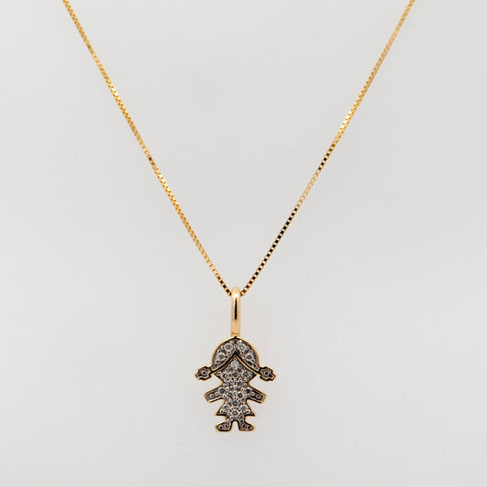 14K Yellow Gold Full Diamond Girl Pendant Necklace