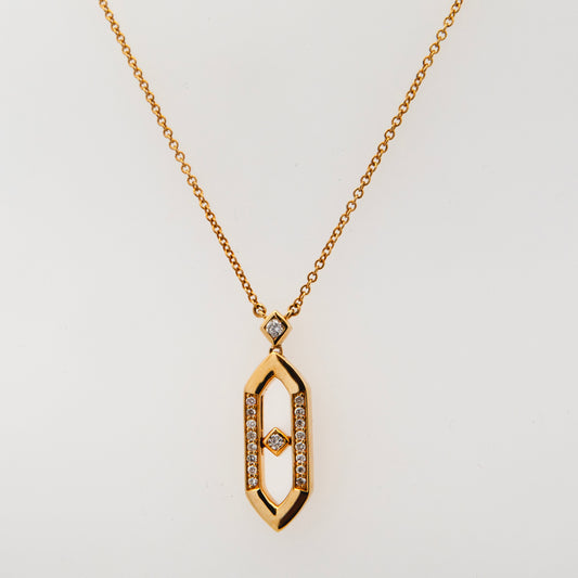 14K Yellow Gold Hexagon Diamond Necklace