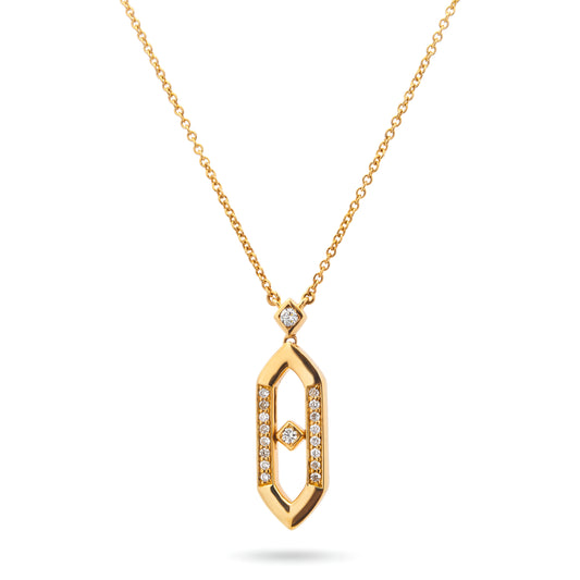 14K Yellow Gold Hexagon Diamond Necklace