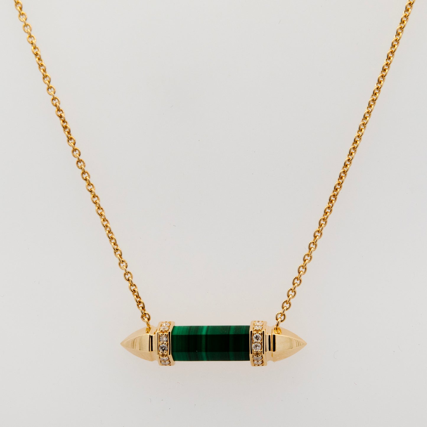 14K Yellow Gold Malachite and Diamonds Pendant Necklace