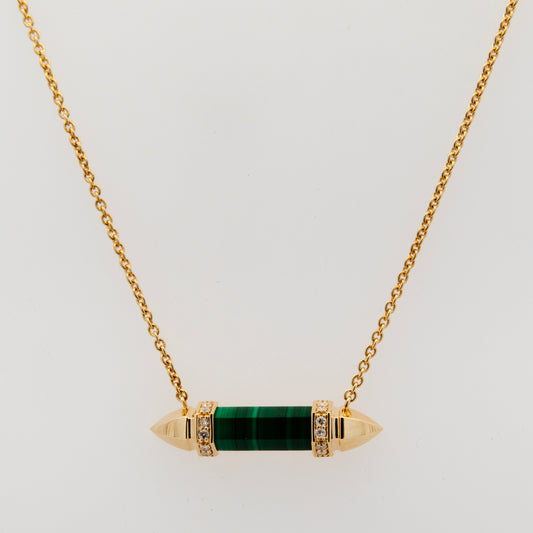 14K Yellow Gold Malachite and Diamonds Pendant Necklace