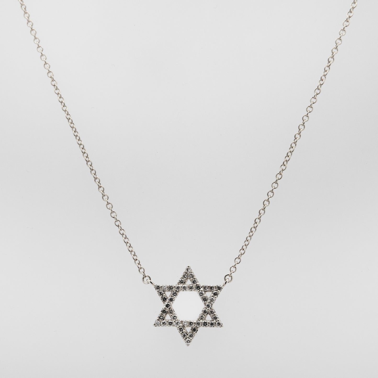 14K White Gold Star of David Diamond Necklace