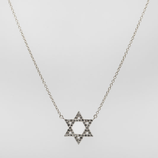 14K White Gold Star of David Diamond Necklace