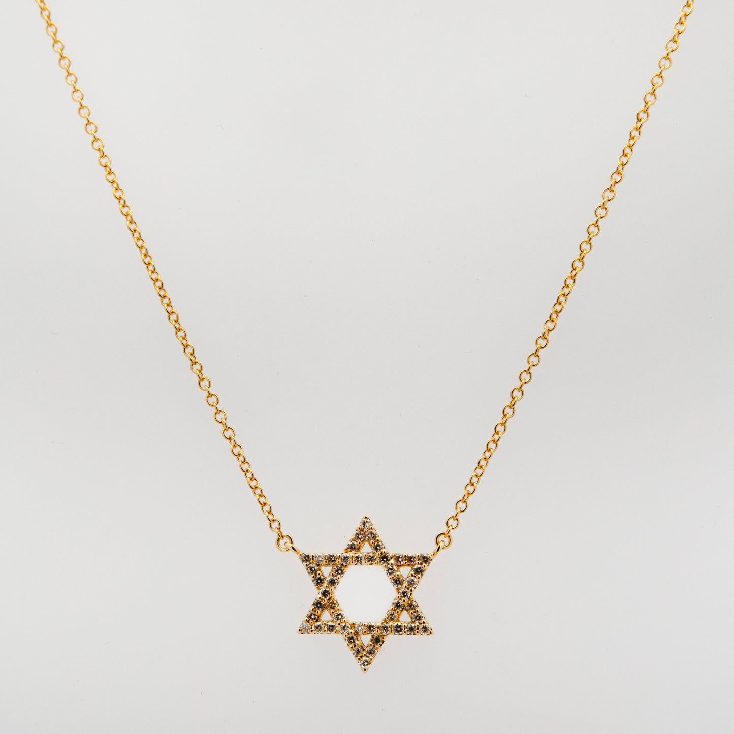 14K Yellow Gold Star of David Diamond Necklace
