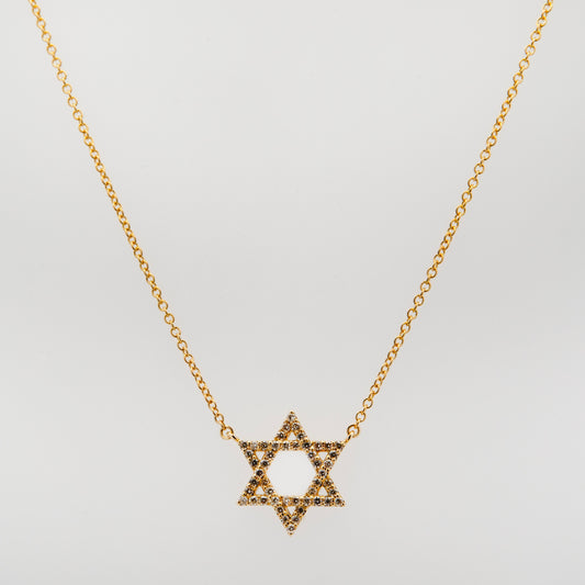 14K Yellow Gold Star of David Diamond Necklace
