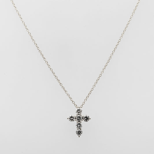 14K White Gold 6 Stones Cross Diamond Necklace