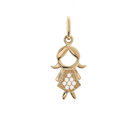14K Yellow Gold Diamond Girl Charm