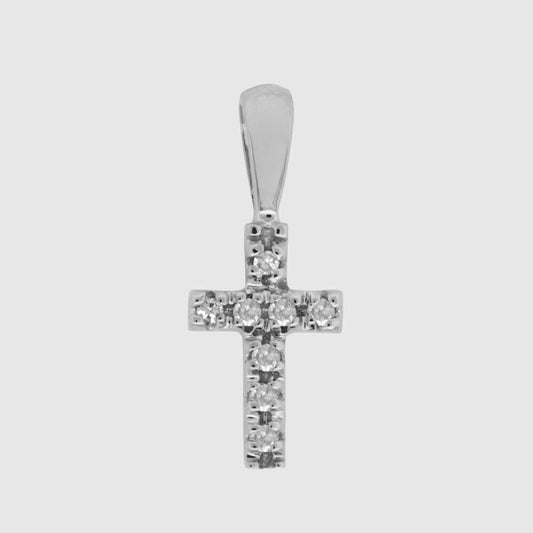 14K White Gold Diamond Small Cross Pendant
