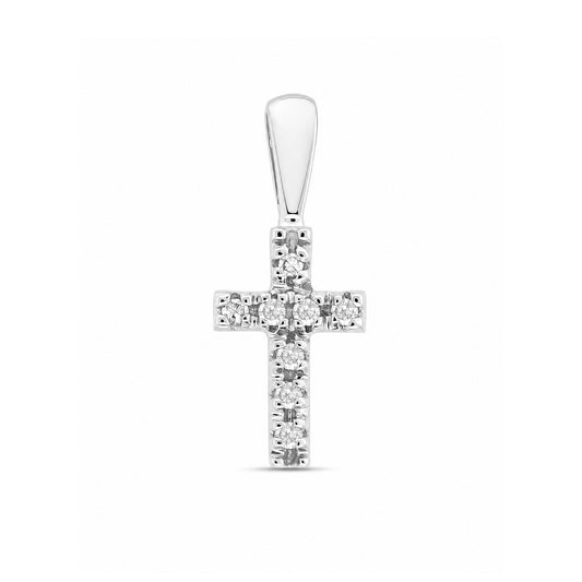 14K White Gold Diamond Small Cross Pendant