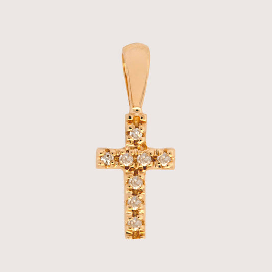 14K Yellow Gold Diamond Small Cross Pendant