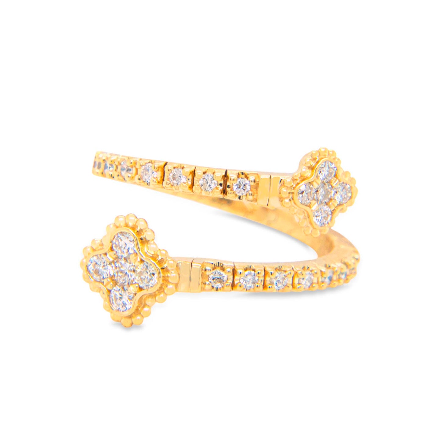 14K Yellow Gold Diamond Clover Flexible Wrap Ring