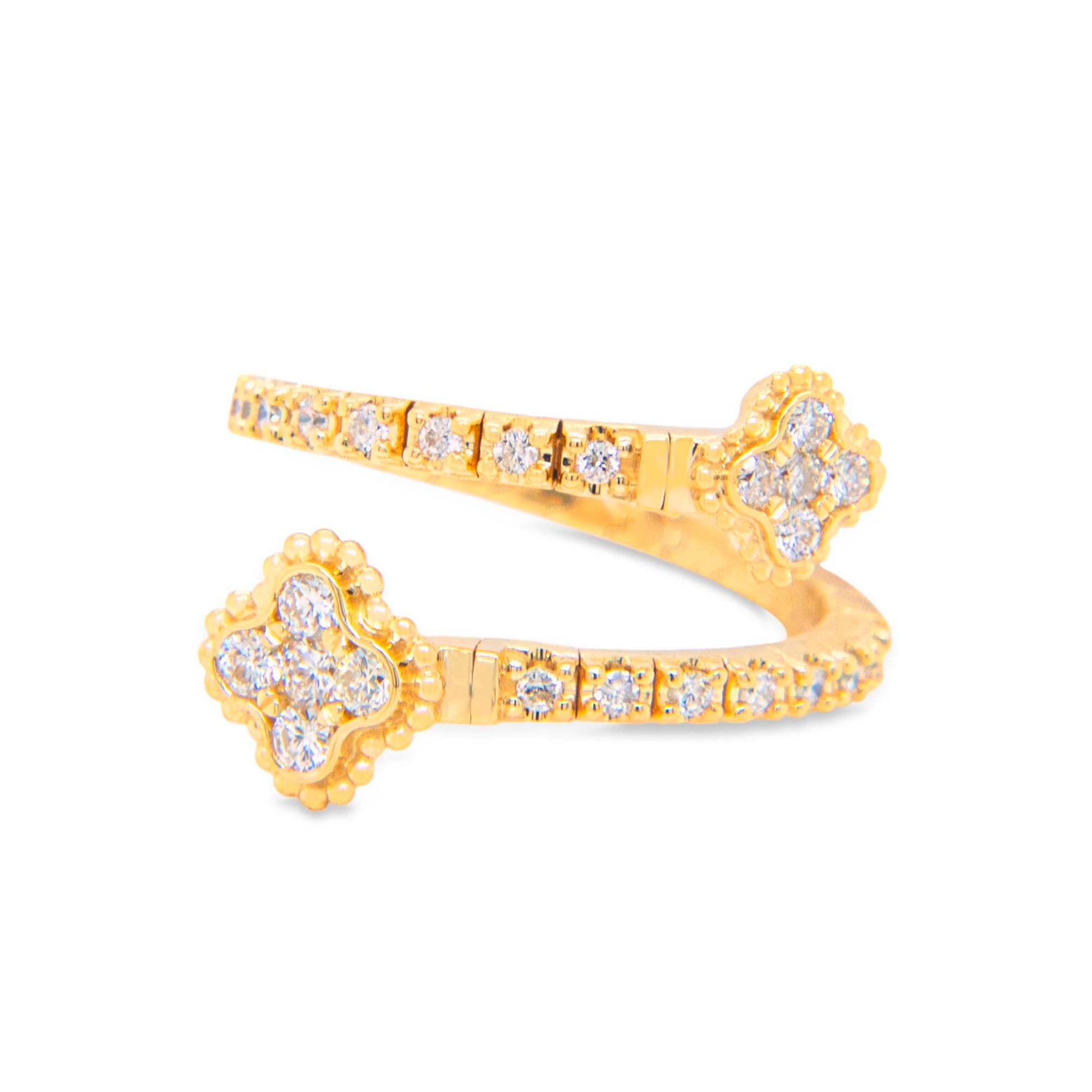 14K Yellow Gold Diamond Clover Flexible Wrap Ring