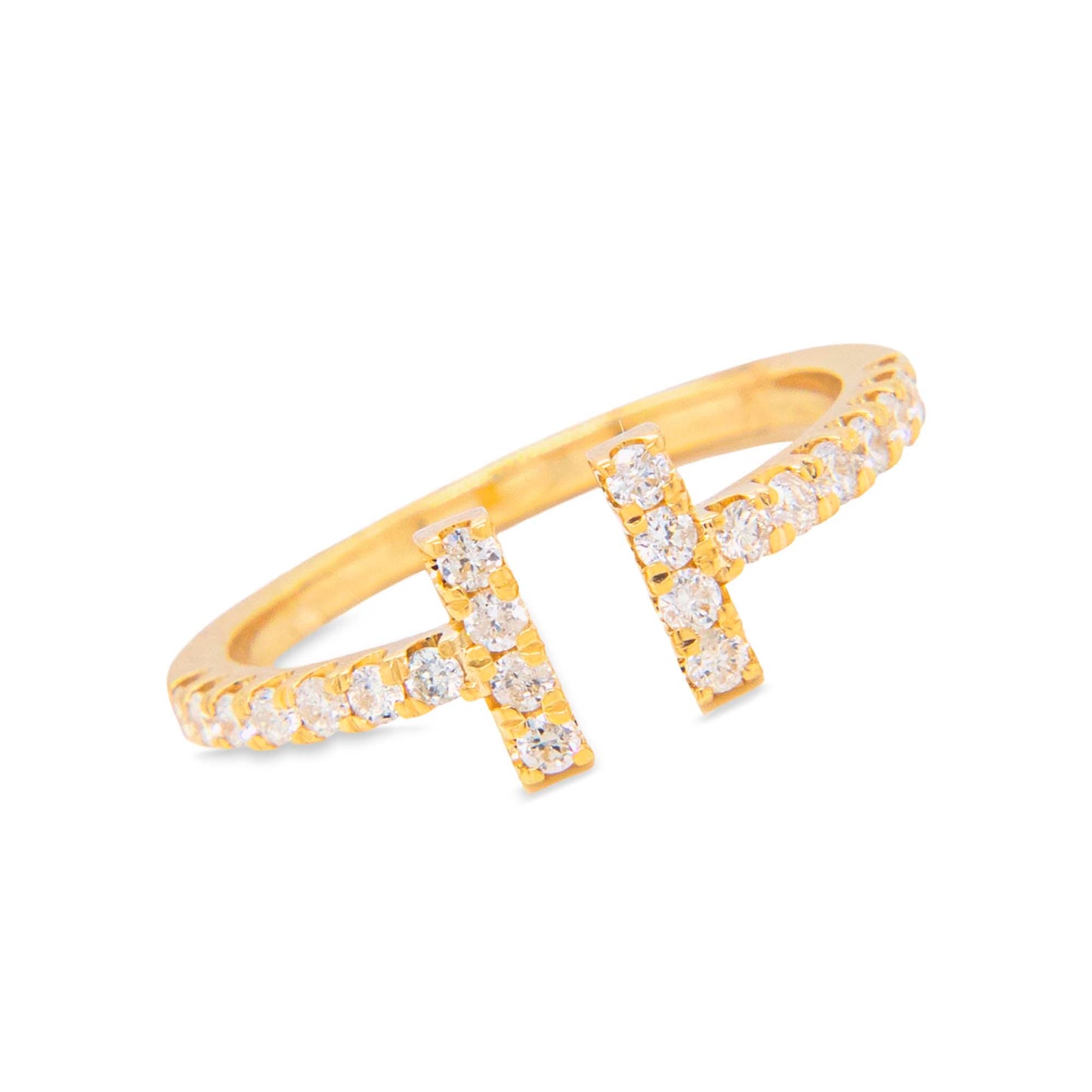 14K Yellow Gold Diamond Double T Open Ring