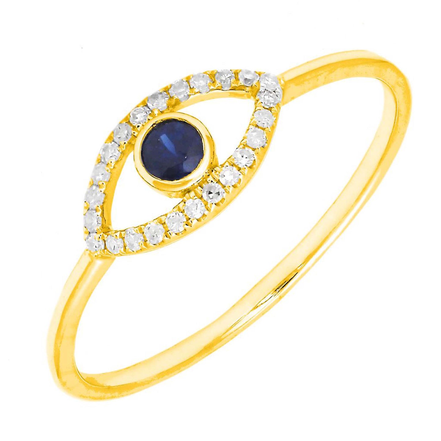 14K Yellow Gold Sapphire and Diamond Evil Eye Ring