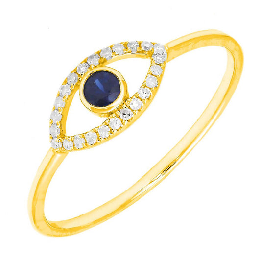 14K Yellow Gold Sapphire and Diamond Evil Eye Ring