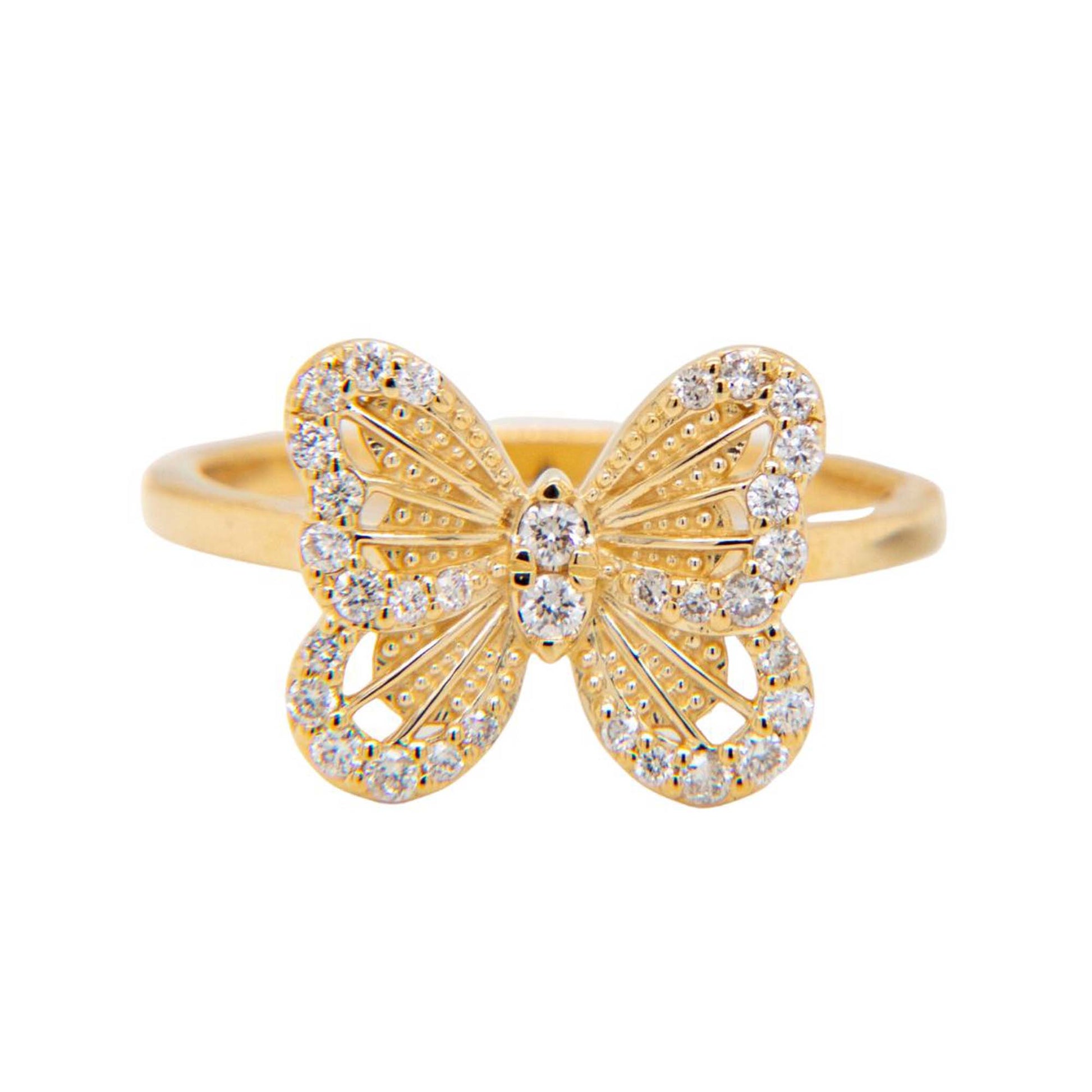 14K Yellow Gold Diamond Butterfly Ring