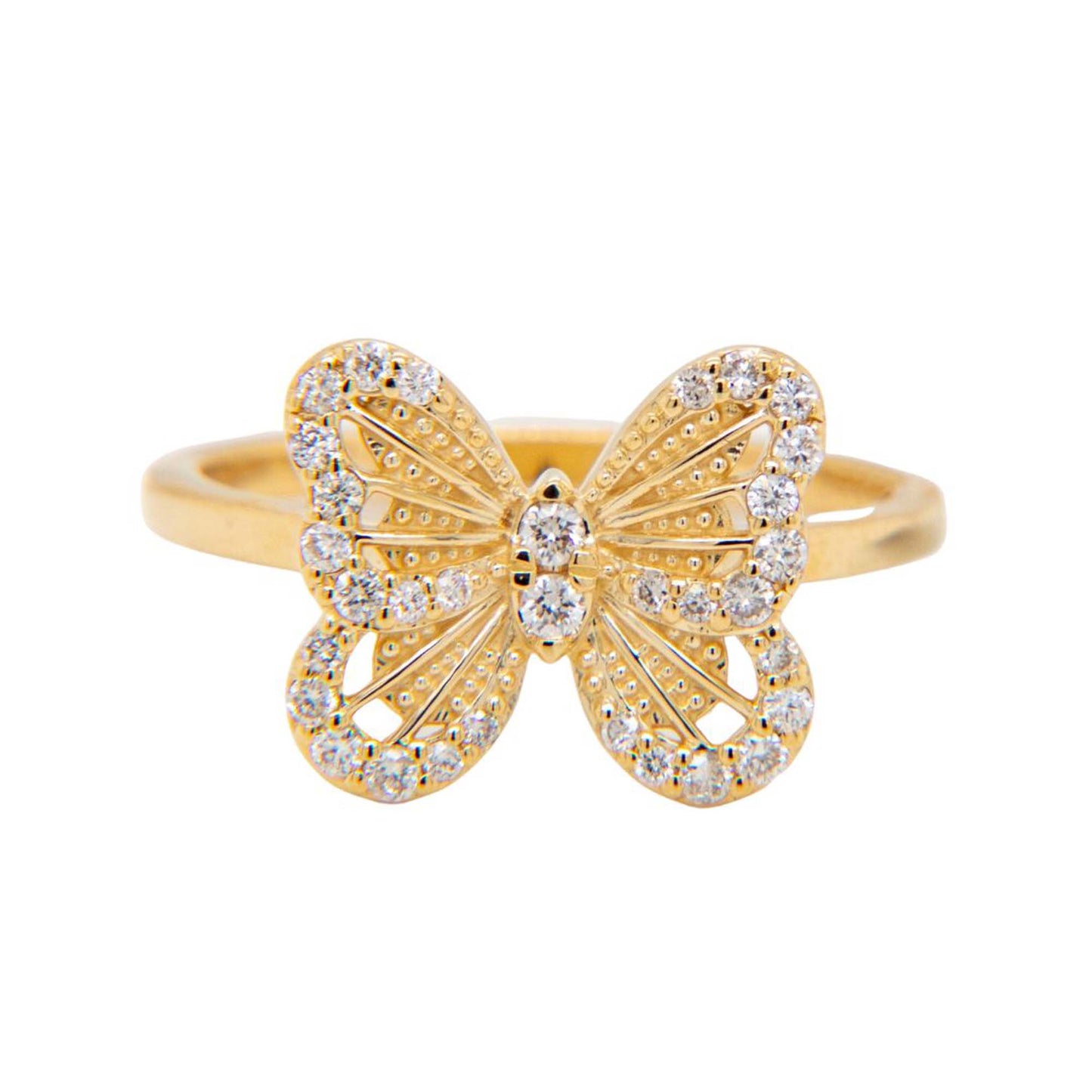 14K Yellow Gold Diamond Butterfly Ring