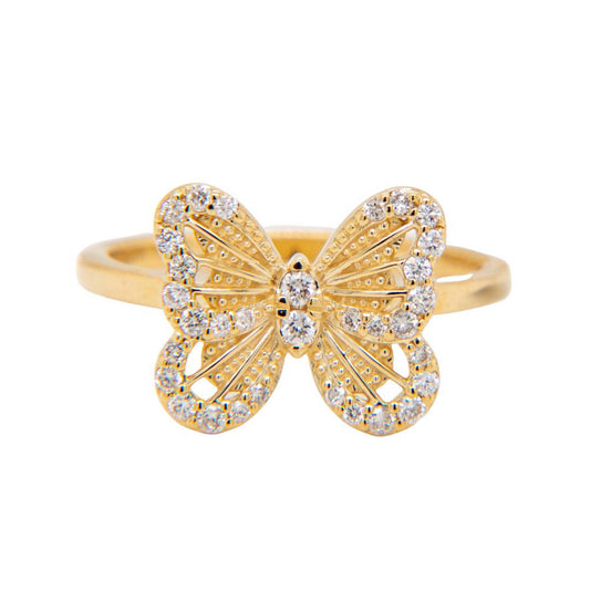 14K Yellow Gold Diamond Butterfly Ring