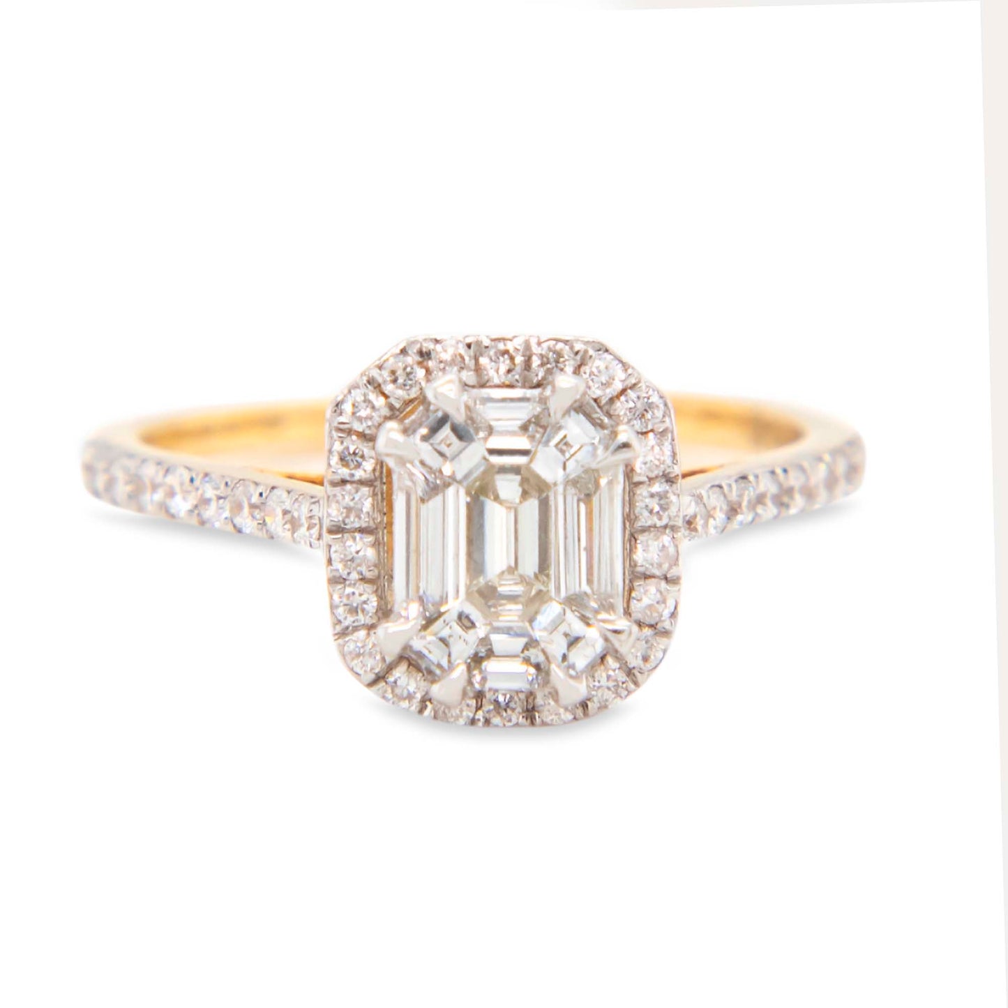 14K Yellow Gold Emerald Cut Diamond Halo Ring 0.40ct