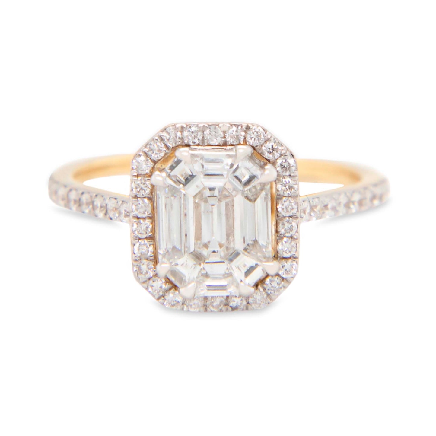14K Yellow Gold Emerald Cut Diamond Halo Ring 0.99ct