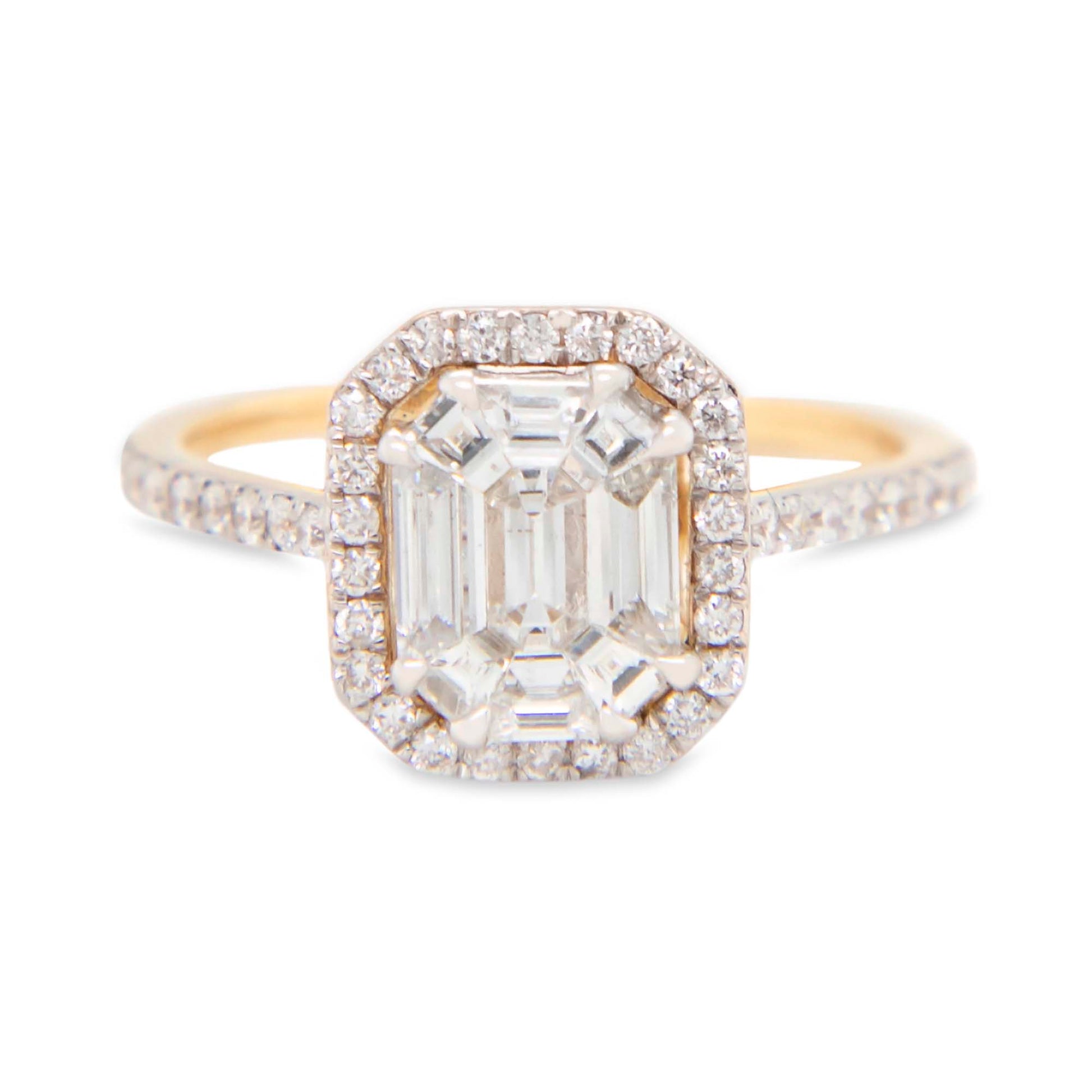 14K Yellow Gold Emerald Cut Diamond Halo Ring 0.99ct