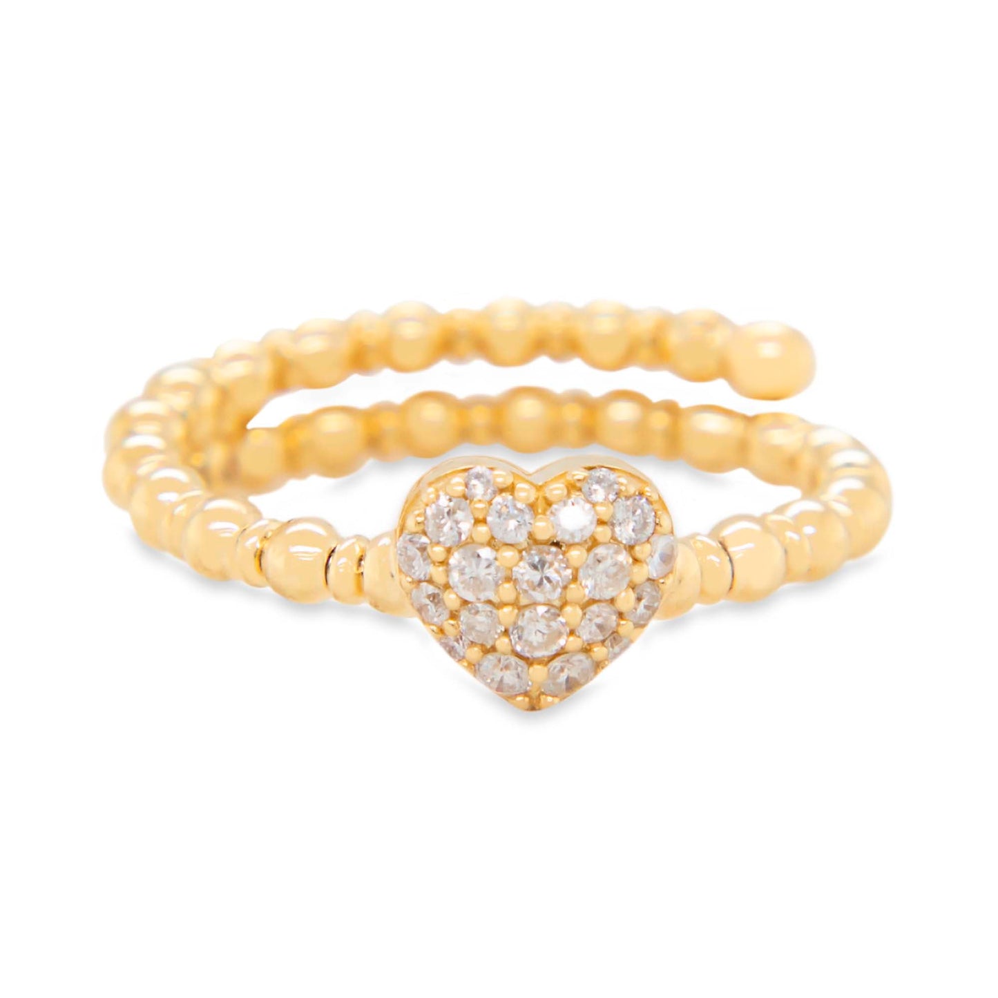14k Yellow Gold Beaded Band Heart Diamond Ring