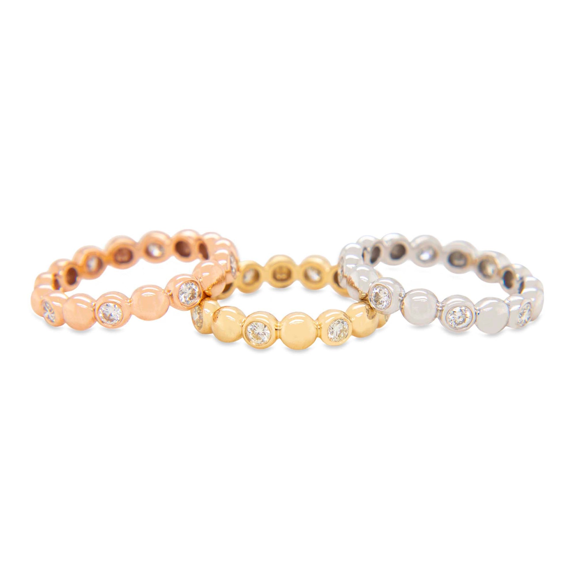 14K Tri Color Gold Diamond Bubble Stack Ring