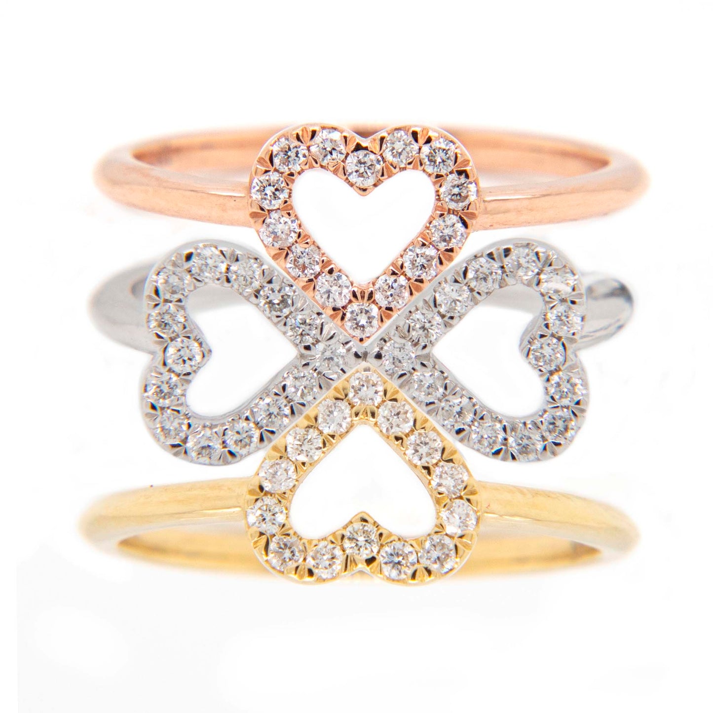 14K Tri Color Clover Stackable Ring