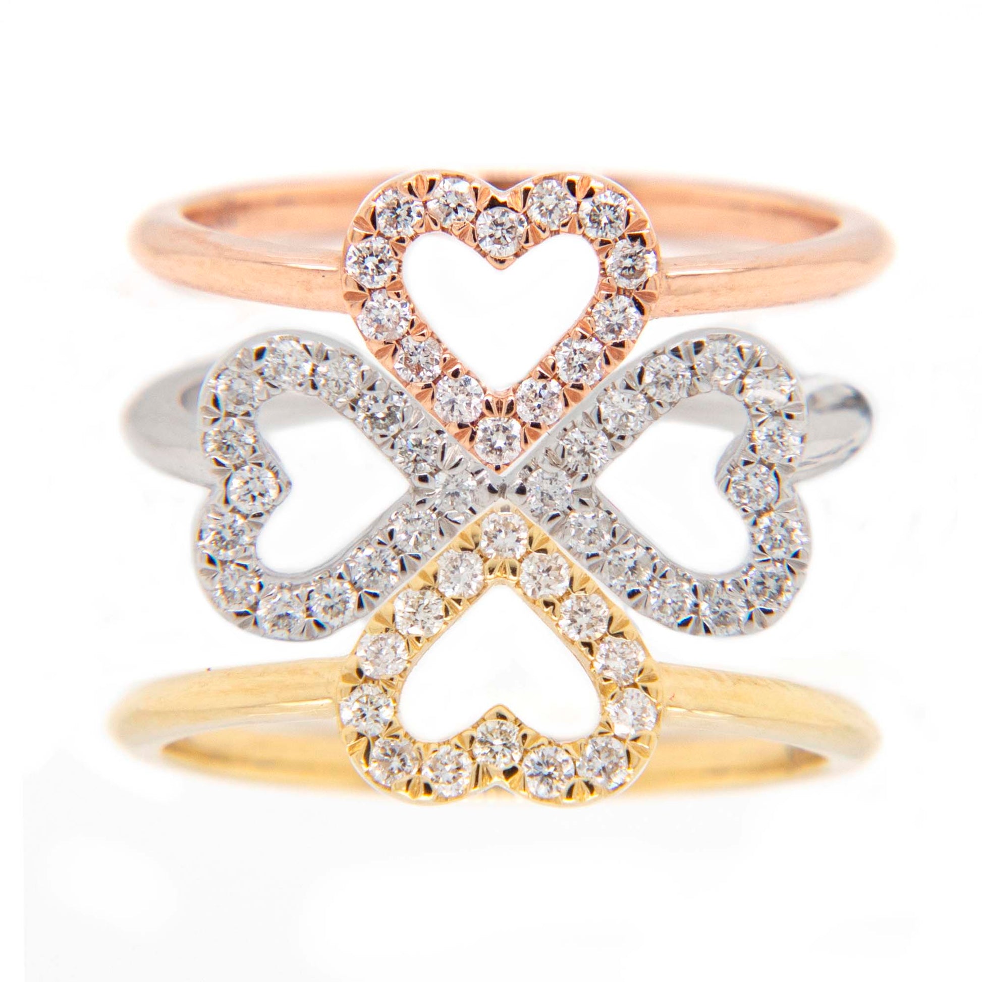 14K Tri Color Clover Stackable Ring