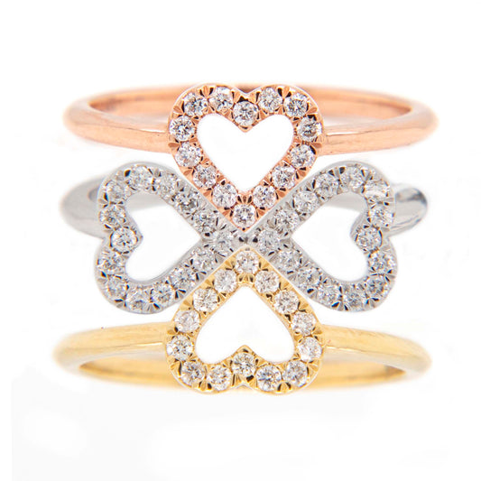 14K Tri Color Clover Stackable Ring