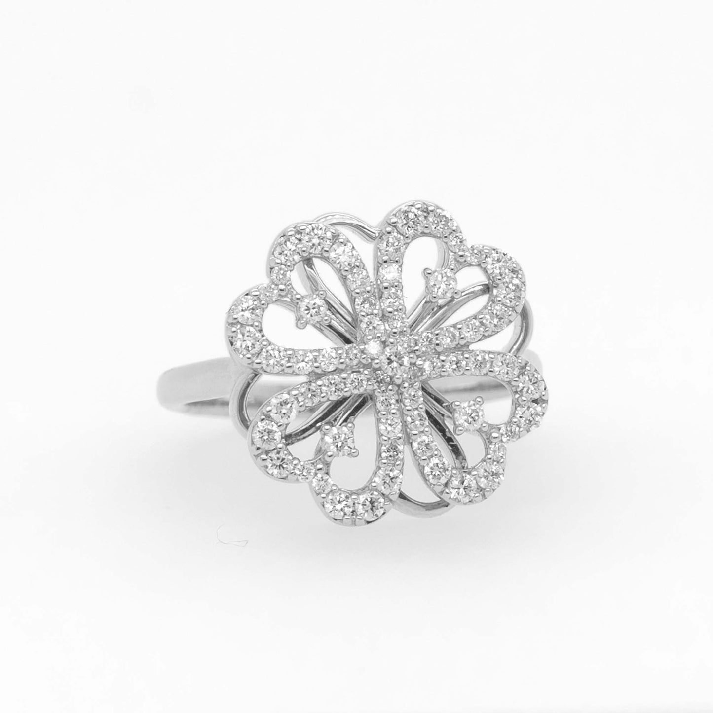 14K White Gold Diamond Clover Heart Ring