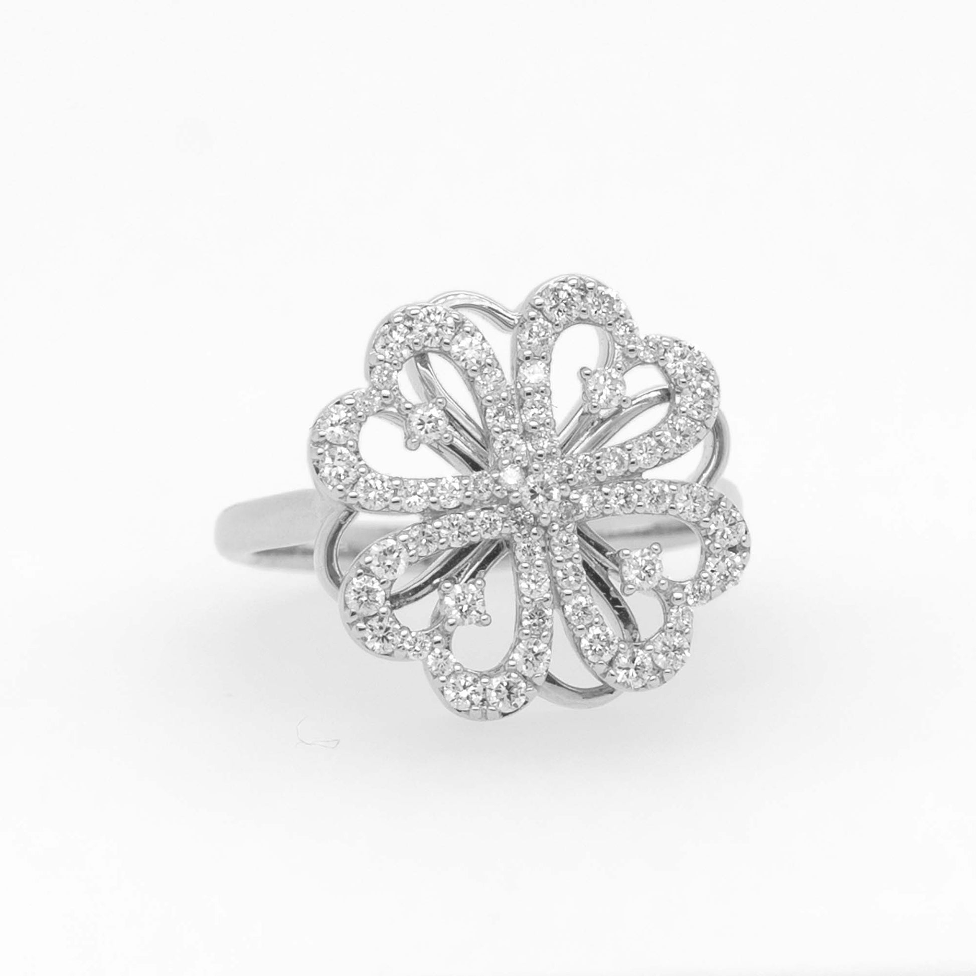 14K White Gold Diamond Clover Heart Ring