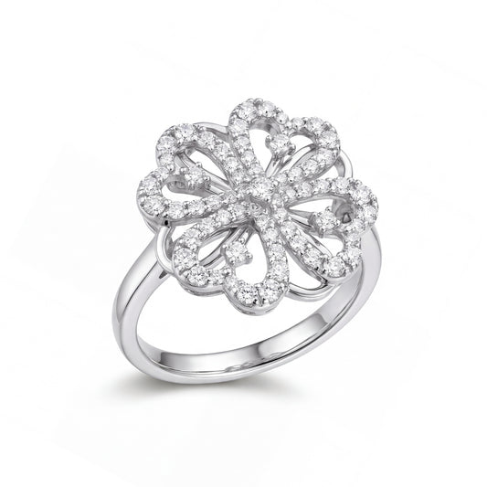 14K White Gold Diamond Clover Heart Ring