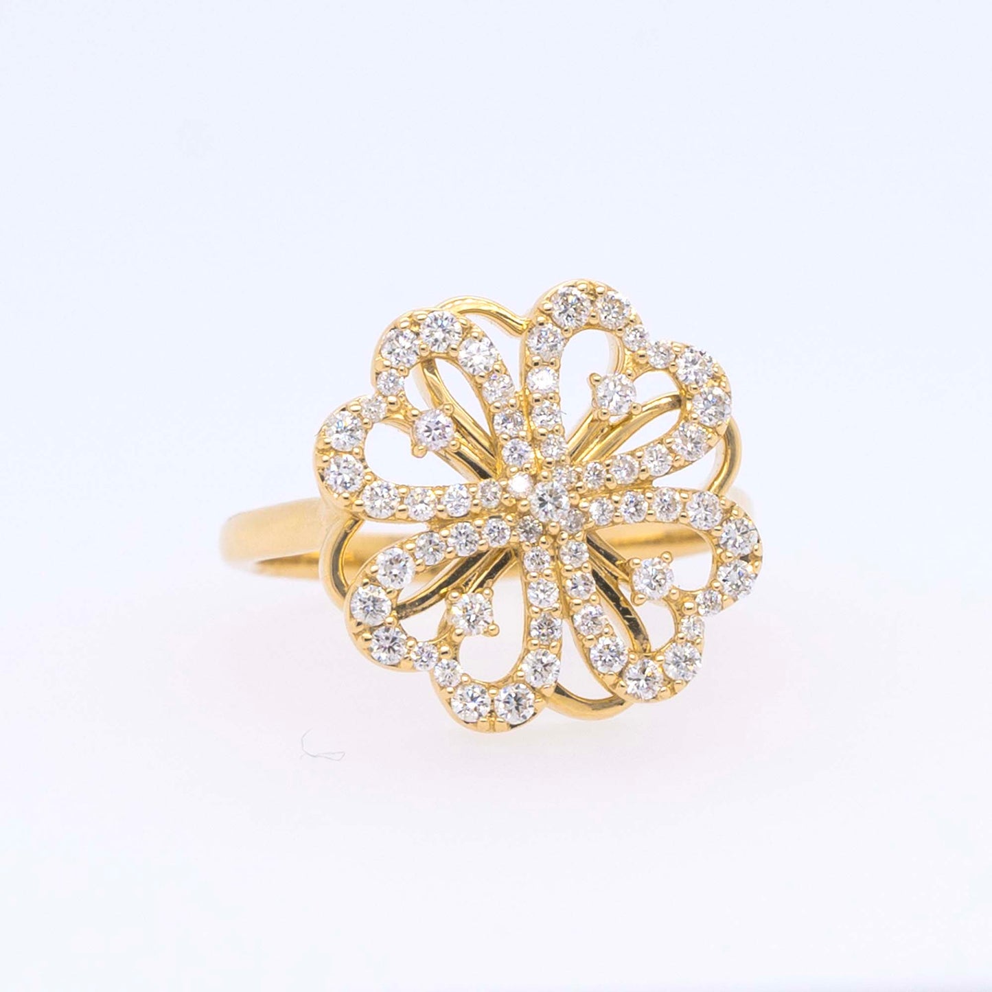 14K Yellow Gold Diamond Clover Heart Ring