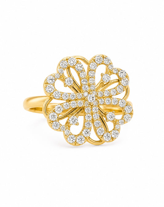 14K Yellow Gold Diamond Clover Heart Ring