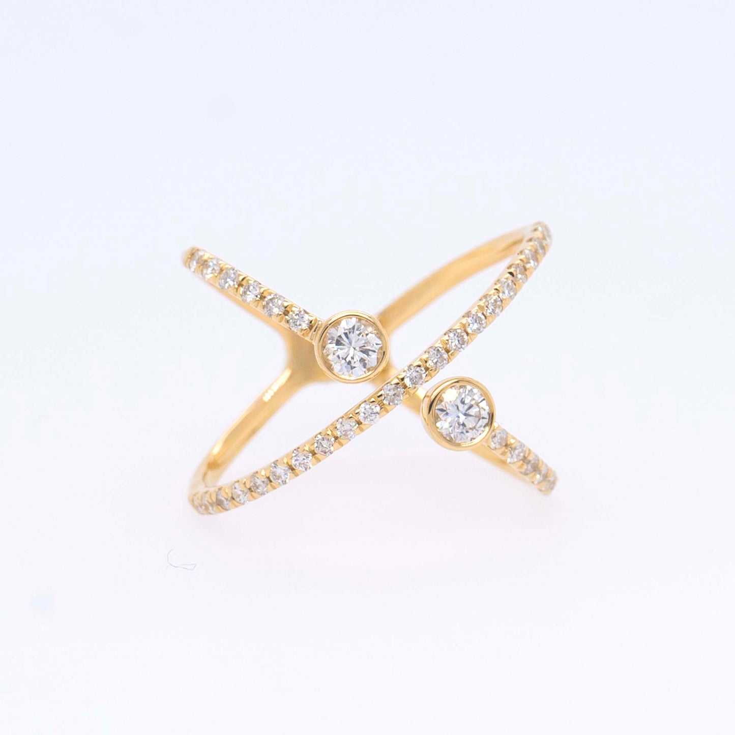 14K Yellow Gold Diamond X Ring