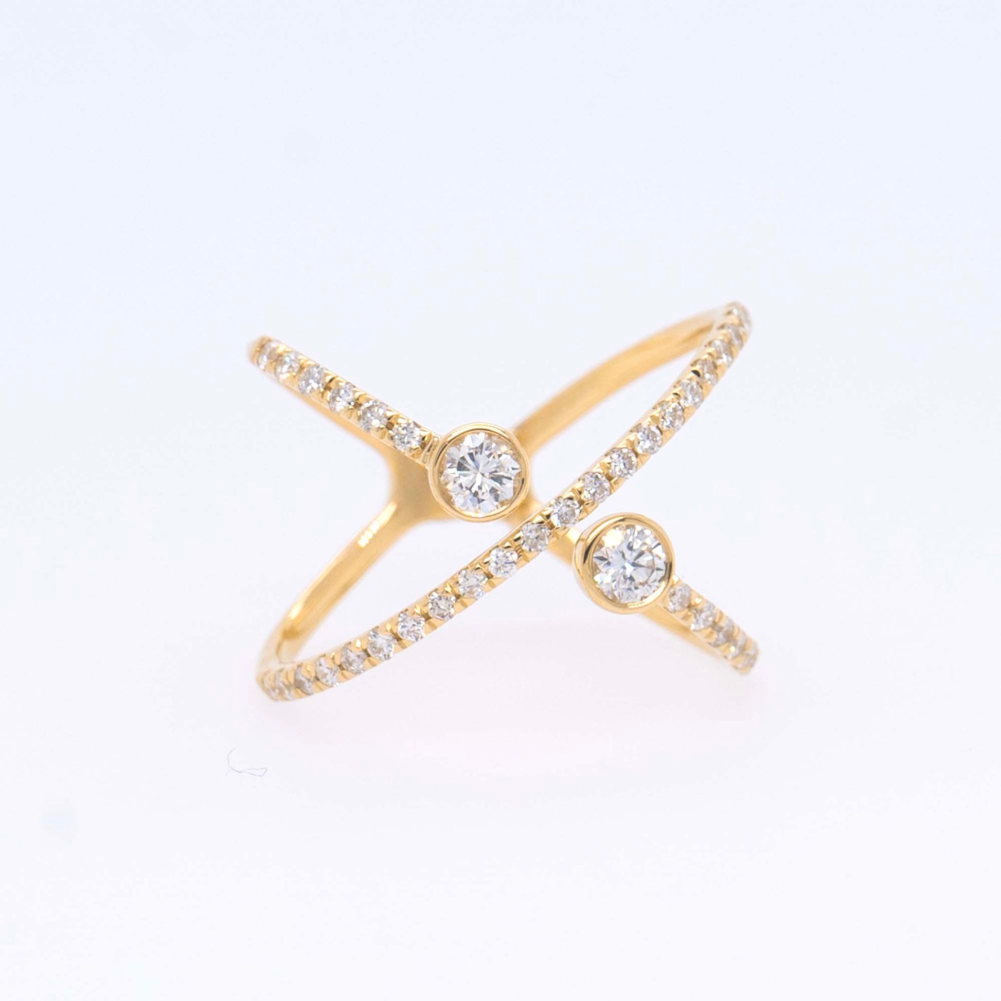 14K Yellow Gold Diamond X Ring