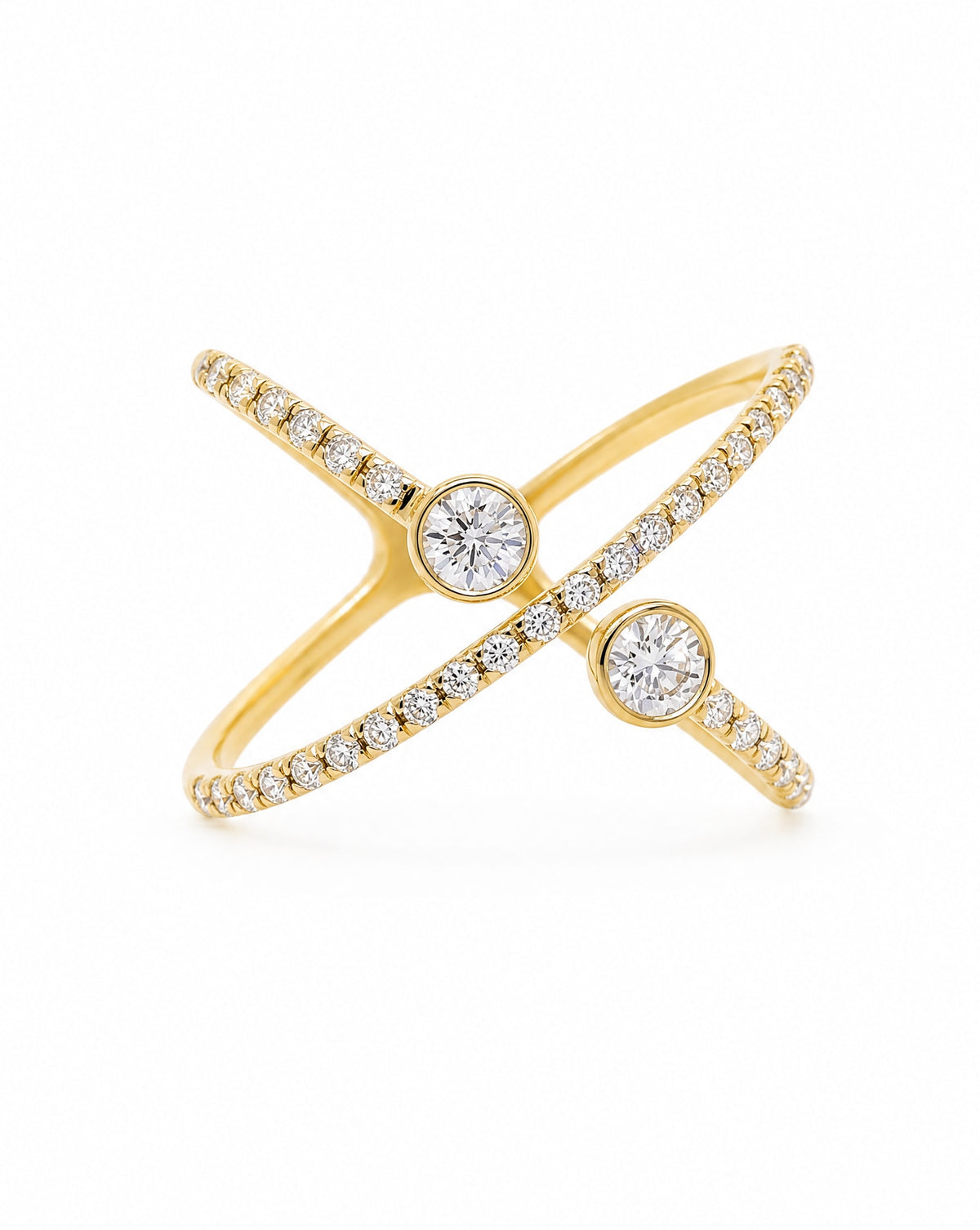 14K Yellow Gold Diamond X Ring