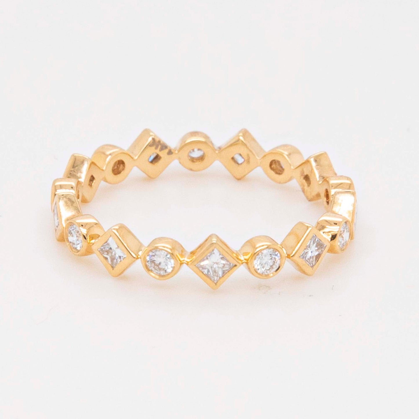 14K Yellow Gold Round and Square Eternity Band