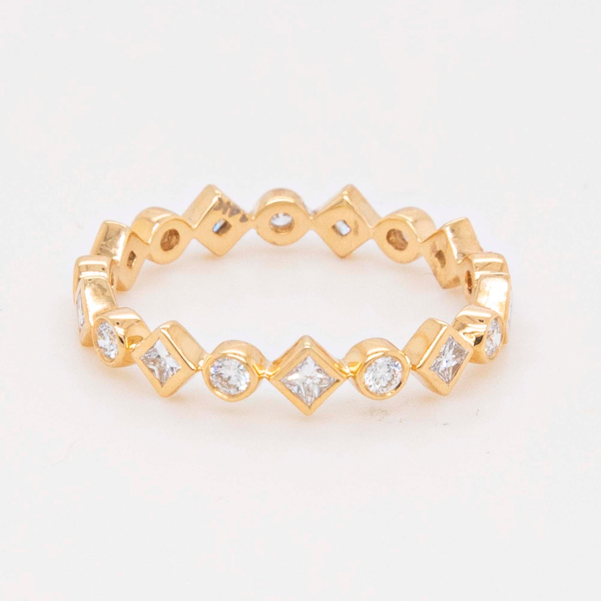 14K Yellow Gold Round and Square Eternity Band