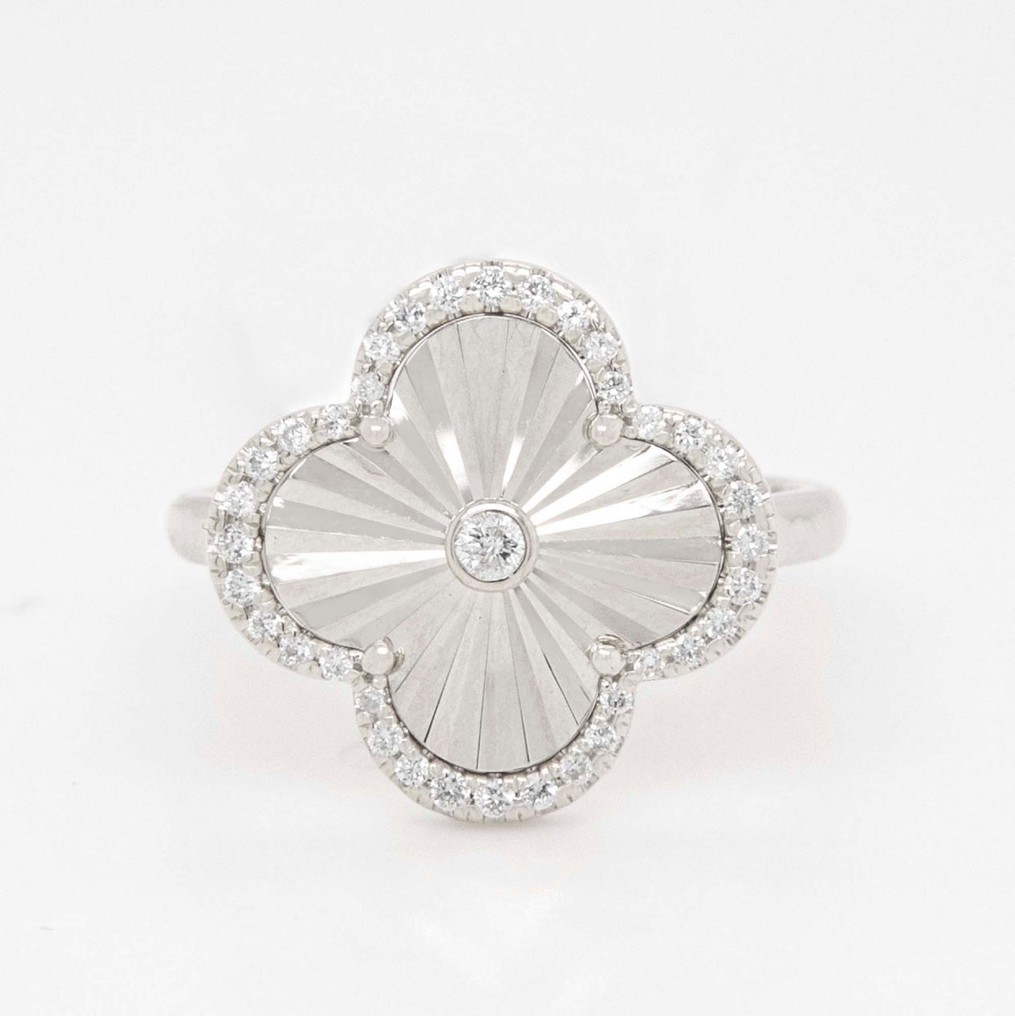 14K White Gold Diamond Clover Ring