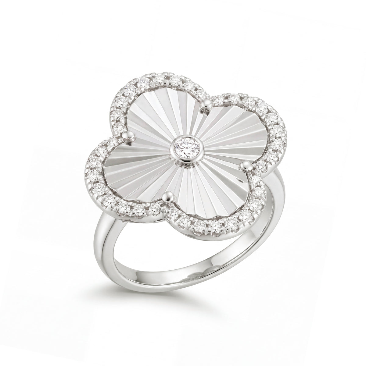 14K White Gold Diamond Clover Ring