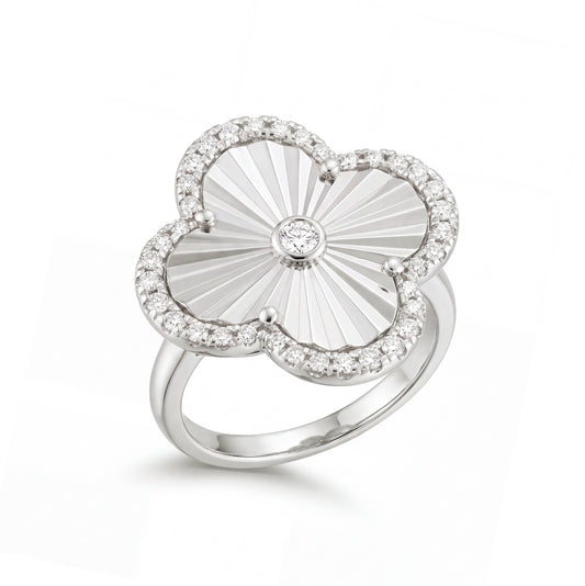 14K White Gold Diamond Clover Ring