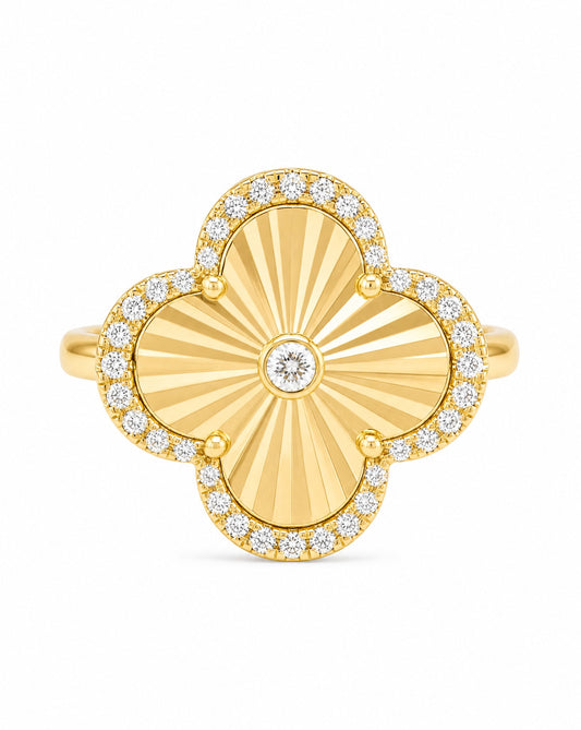 14K Yellow Gold Diamond Clover Ring