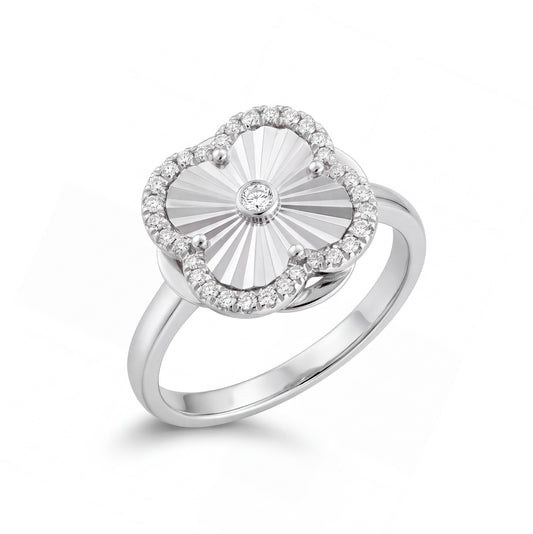 14K White Gold Diamond Clover Ring Style 1