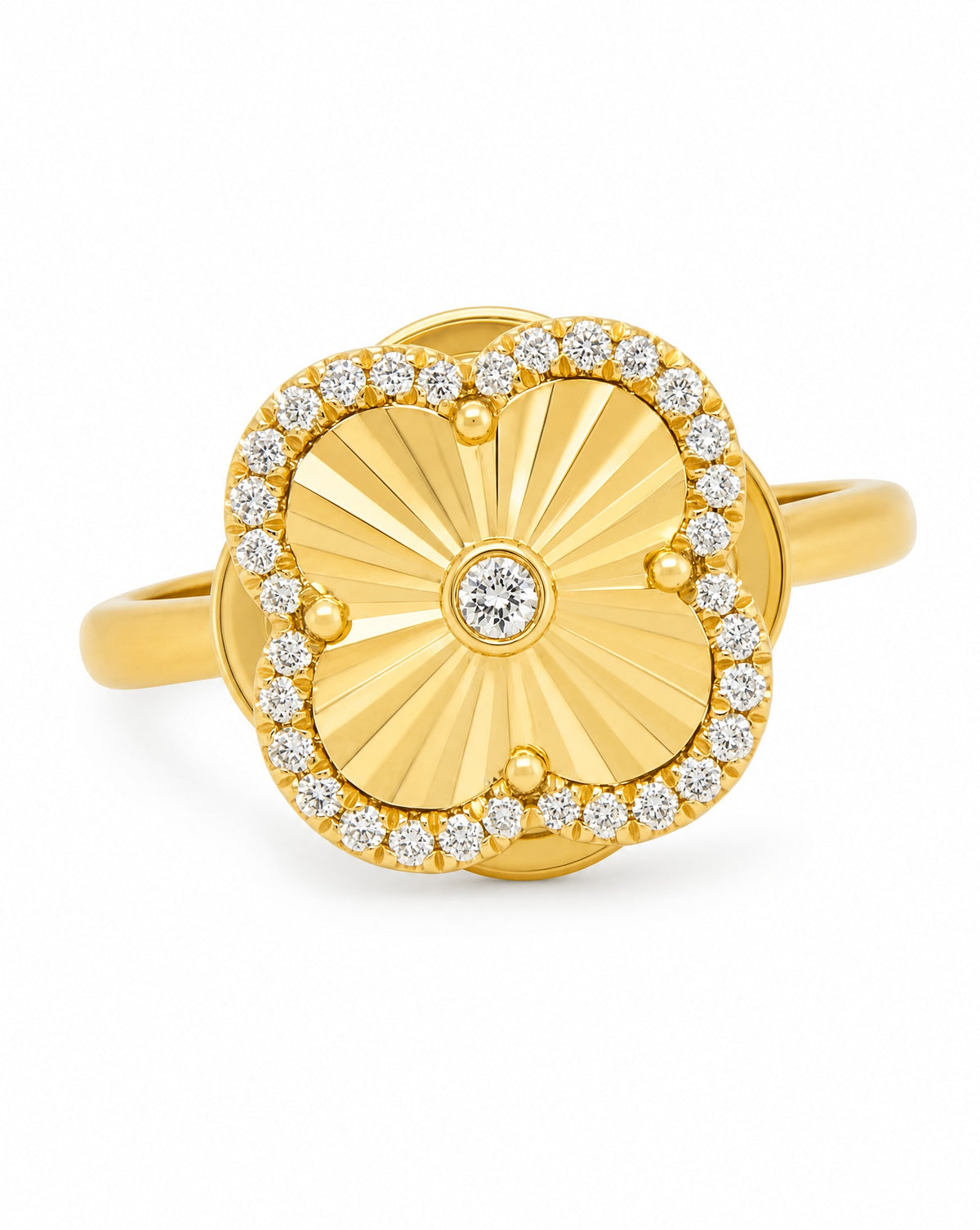 14K Yellow Gold Diamond Clover Ring Style 1
