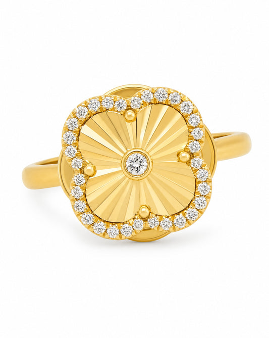 14K Yellow Gold Diamond Clover Ring Style 1