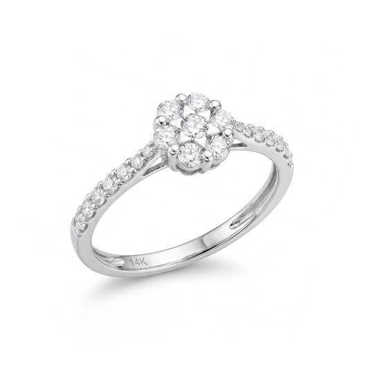 14K White Gold Diamond Flower Cluster Ring